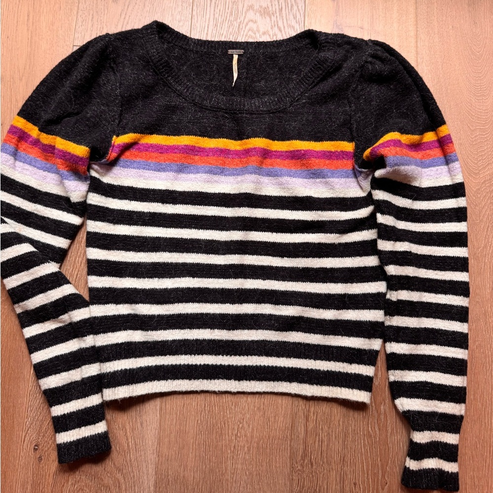 Free People Complete Me Sweater-Black and Striped Women's Sweater